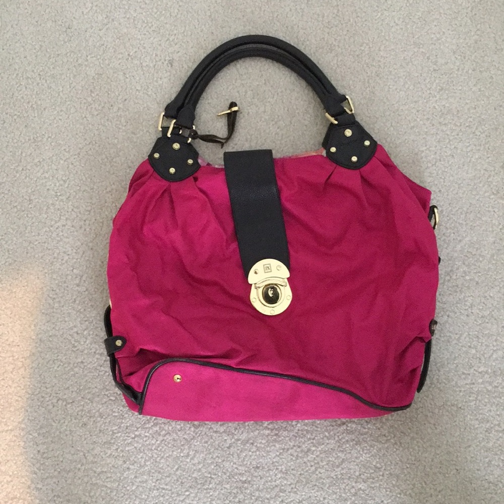 Hot pink JPK shoulder purse with floral lining